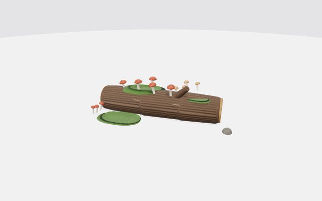 fallen log with mushroom colony