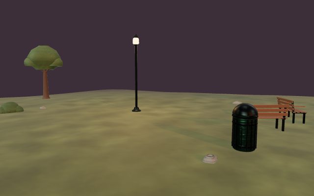 park bench and trash can corner