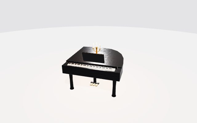 grand piano with brass candelabra