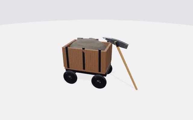 miner's cart with pickaxe