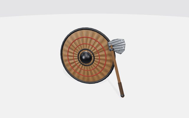 viking round shield and bearded axe