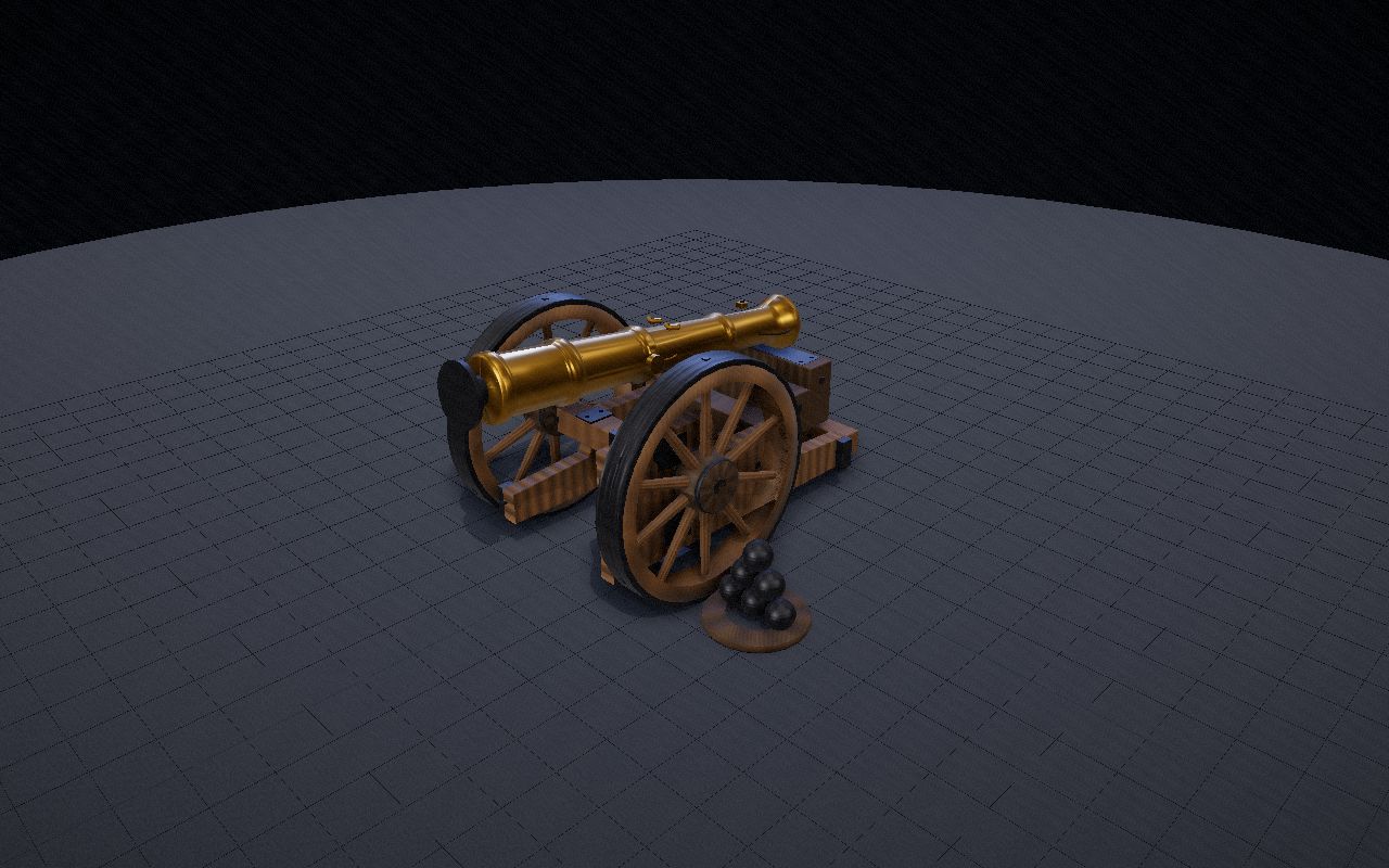medieval siege cannon (bronze barrel, oak carriage)