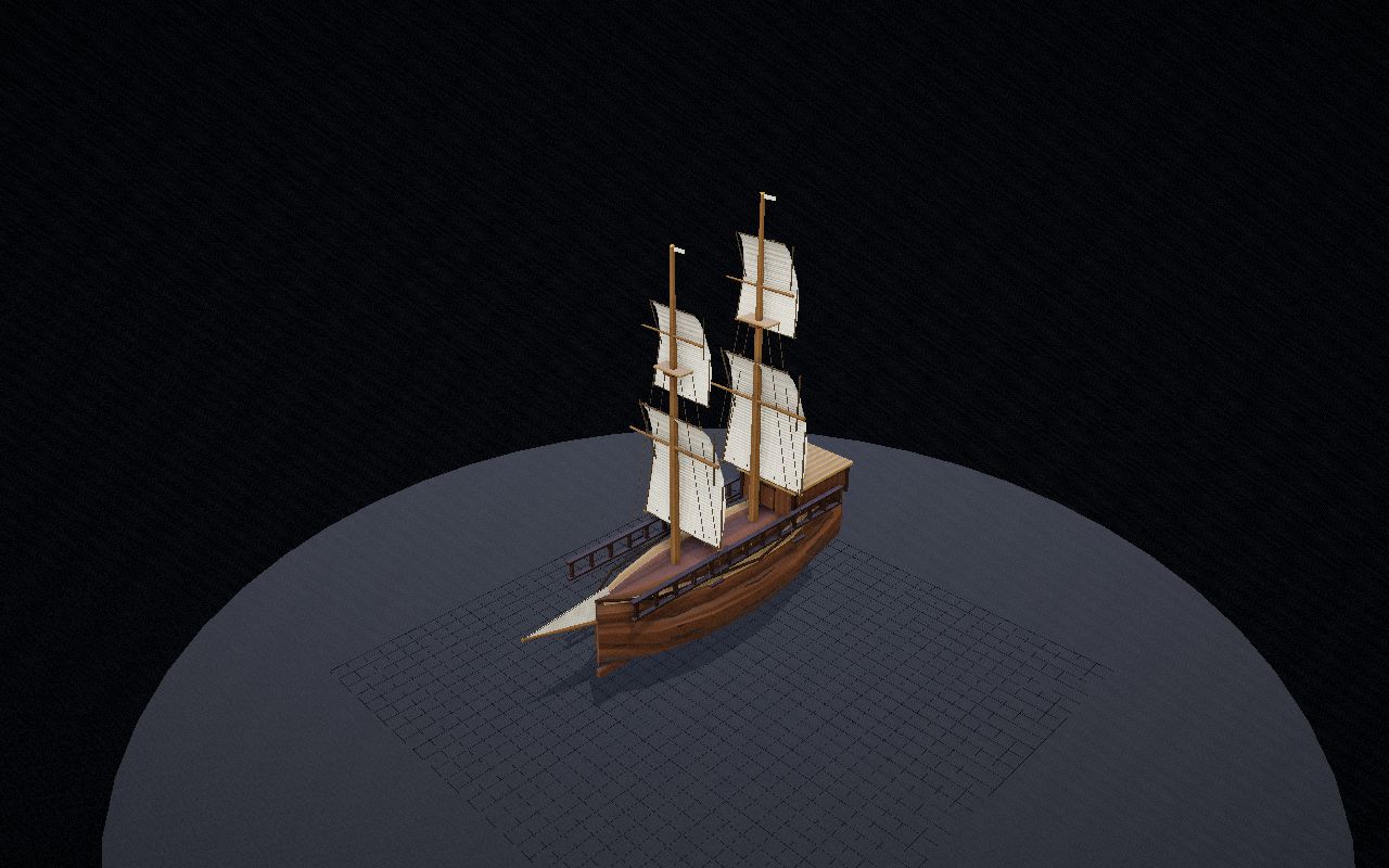 wooden two-masted sailing ship